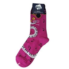 Aim Gifts AIMMUSO1 Magenta Cat Piano Keys Socks