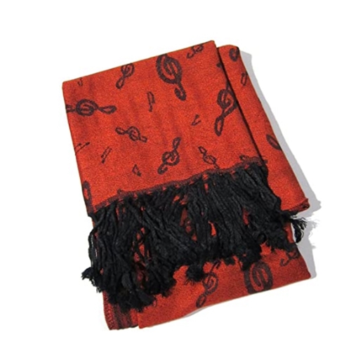 Music Gifts PS07 Red Pashmina Scarf - Treble Clef